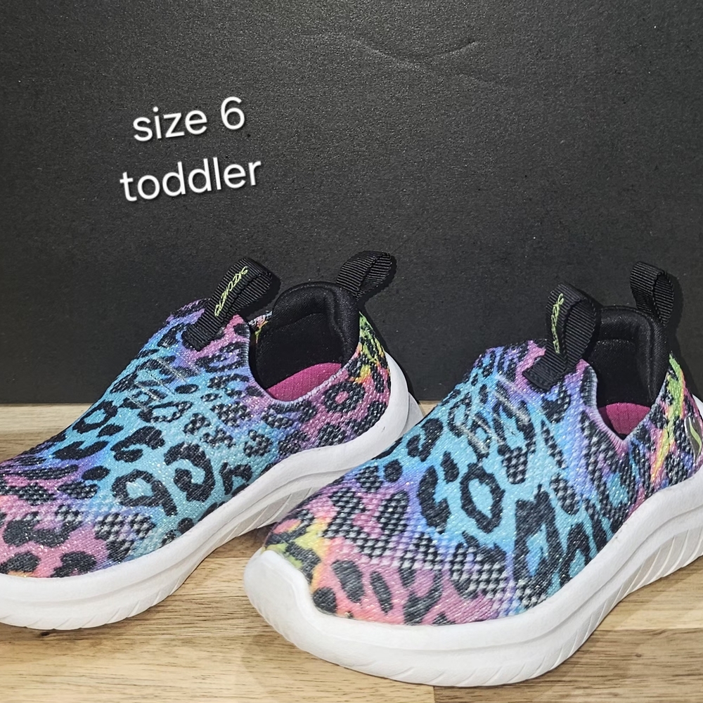 Skechers Kids Rainbow Leopard Slip-On Sneakers - Blue, Pink, Purple, Yellow